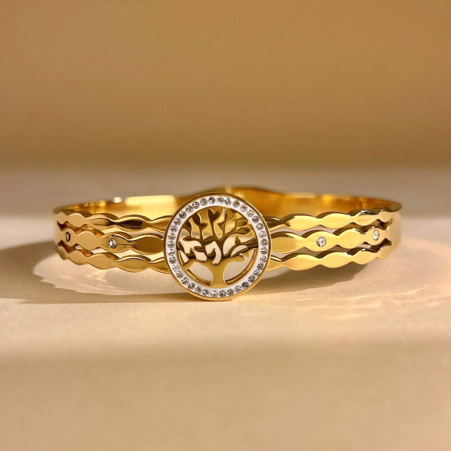 Stelt livets träd-armband med strass – rostfritt stål