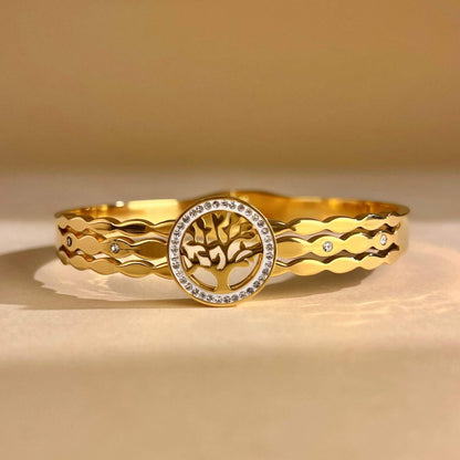 Stelt livets träd-armband med strass – rostfritt stål
