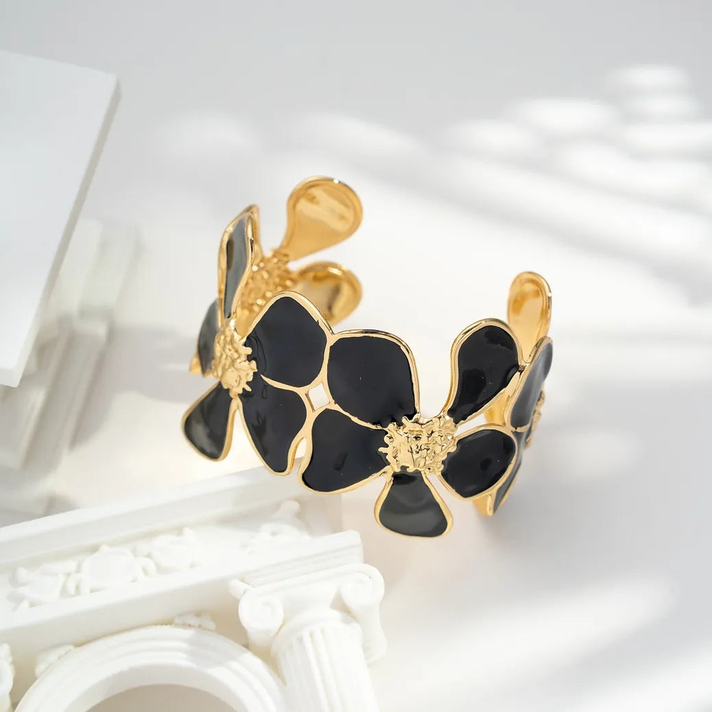 Justerbart Armband i Guld med Blommönster i Marmor och Rostfritt Stål: Beige