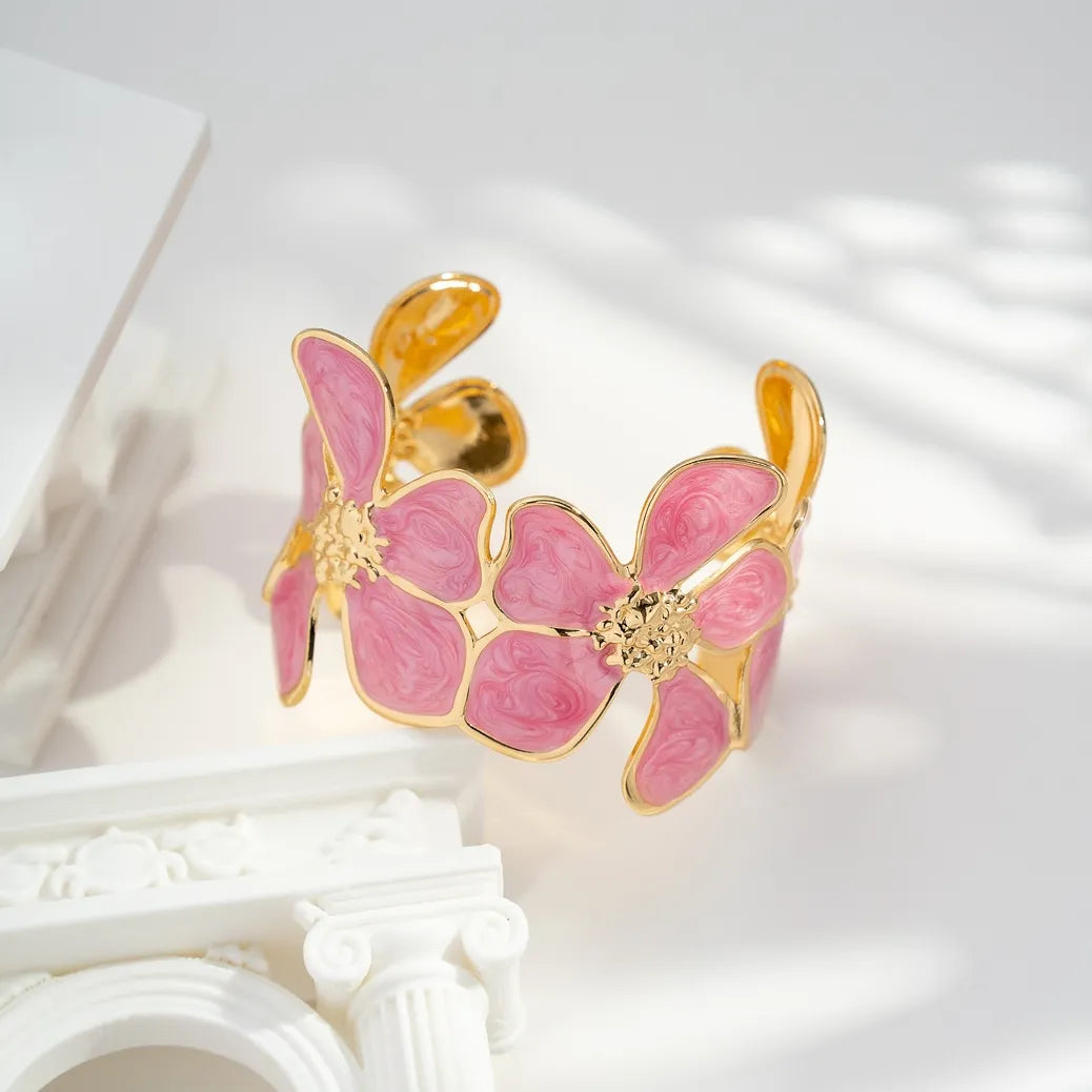 Justerbart Armband i Guld med Blommönster i Marmor och Rostfritt Stål: Brun