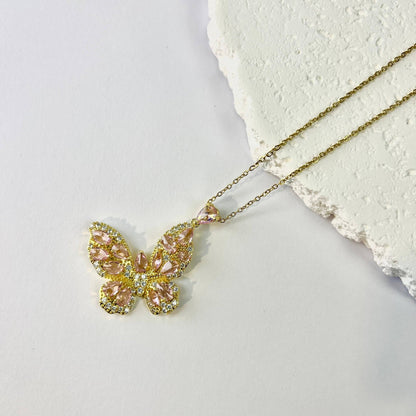 Tidöst halsband i rostfritt stål med kristallfjäril: Svart