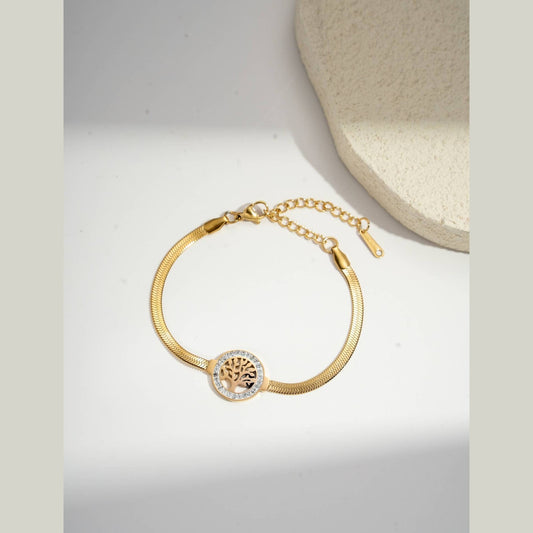 Raffinerat armband i rostfritt stål med livets träd-motiv: Gult guld