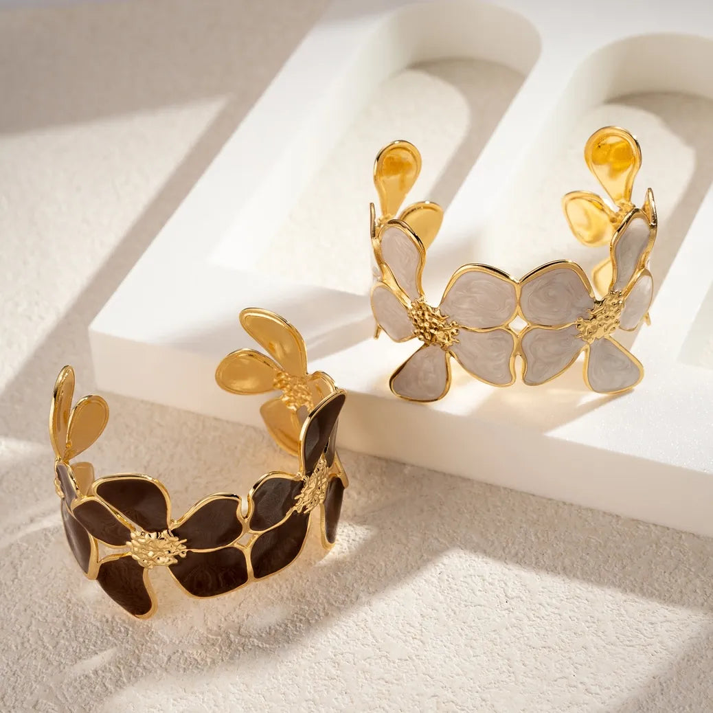 Justerbart Armband i Guld med Blommönster i Marmor och Rostfritt Stål: SVART