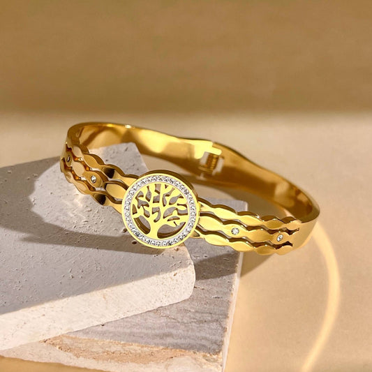 Stelt livets träd-armband med strass – rostfritt stål