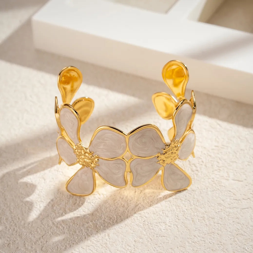 Justerbart Armband i Guld med Blommönster i Marmor och Rostfritt Stål: Rose