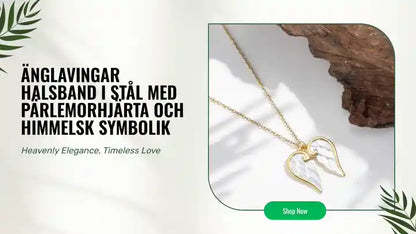 &Auml;nglavingar halsband i st&aring;l med p&auml;rlemorhj&auml;rta och himmelsk symbolik by@Outfy