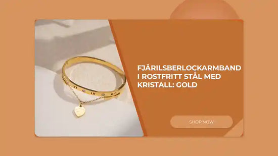 Fj&auml;rilsberlockarmband i rostfritt st&aring;l med kristall: GOLD by@Outfy