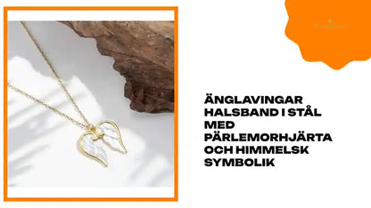 &Auml;nglavingar halsband i st&aring;l med p&auml;rlemorhj&auml;rta och himmelsk symbolik by@Outfy