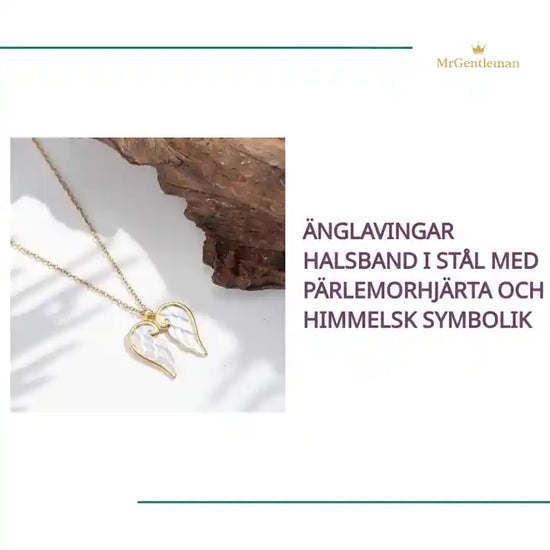 &Auml;nglavingar halsband i st&aring;l med p&auml;rlemorhj&auml;rta och himmelsk symbolik by@Outfy
