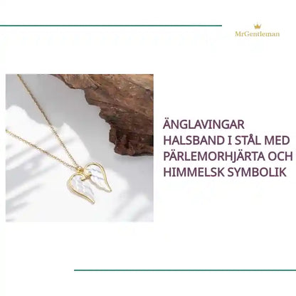 &Auml;nglavingar halsband i st&aring;l med p&auml;rlemorhj&auml;rta och himmelsk symbolik by@Outfy