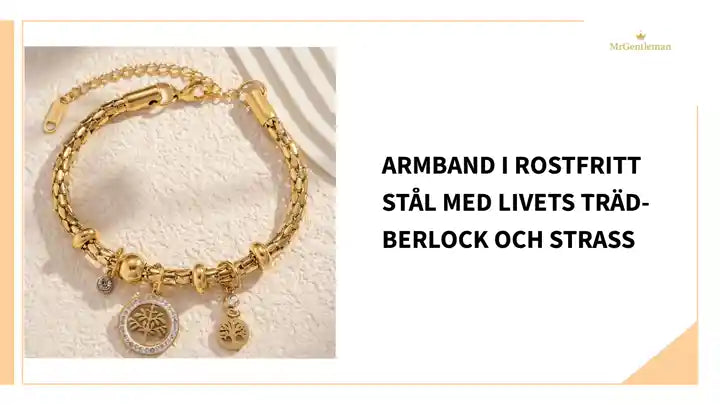 Armband i rostfritt st&aring;l med livets tr&auml;d-berlock och strass by@Outfy