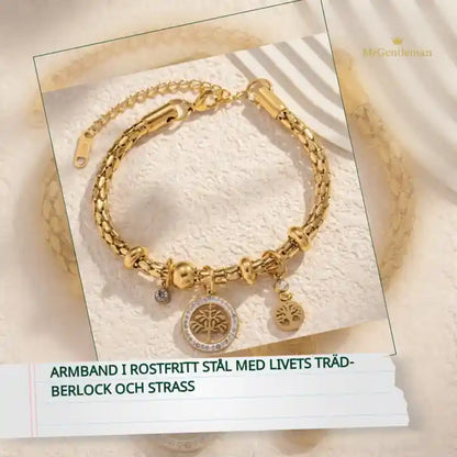 Armband i rostfritt st&aring;l med livets tr&auml;d-berlock och strass by@Outfy