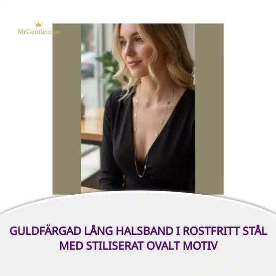 Guldf&auml;rgad l&aring;ng halsband i rostfritt st&aring;l med stiliserat ovalt motiv by@Outfy